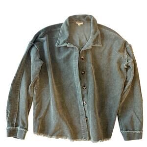 Hunter Green Corduroy Shacket Jacket Size L | Frayed Hem Cottagecore Coastal